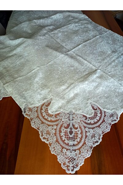 yörük tuhafiye Velvet Prayer Rug Set Estelica Ottoman, Bride and Groom Prayer Rug Set Cream Color