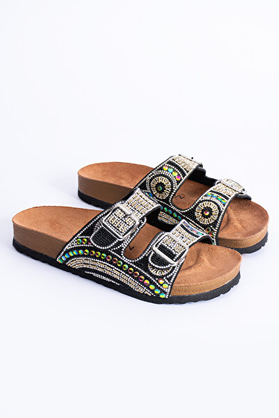 Polomia Comfort Bloom Γυναικεία Ορθοπεδική Σόλα Eva Καθημερινές Παντόφλες Διπλή Ζώνη Πόρπη με Διαμάντι Κεντημένη