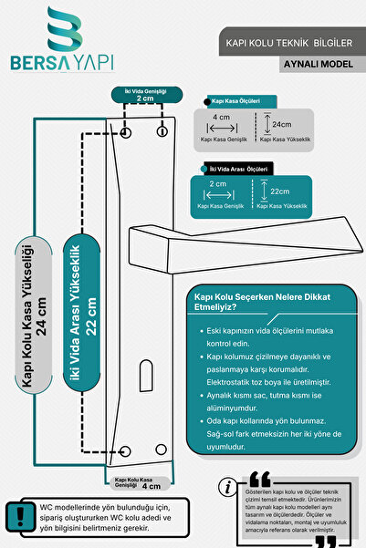 bersayapı Veroni Aynalı Oda Kapı Kolu Siyah 1 Takım