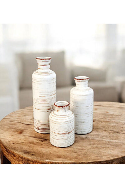 Felis Arte Brown Line Ceramic 3-Piece Vase Set, Retro, Bohemian, Minimalist, Decorative