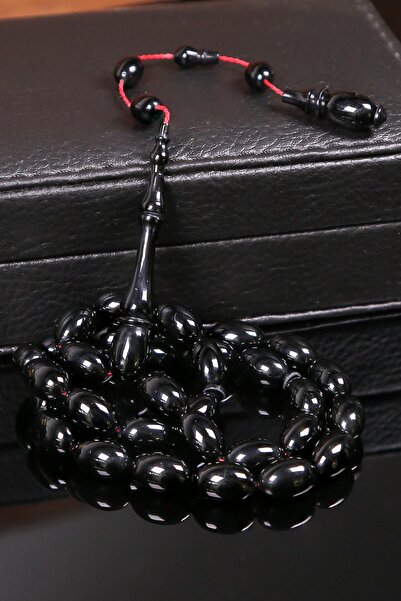TESBİHKENTİ Special Casting Material Master Craftsmanship Black Crimped Amber Prayer Beads
