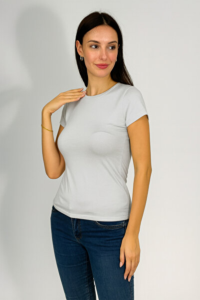 Betimoda Women's Short Sleeve Crew Neck Body Light Gray