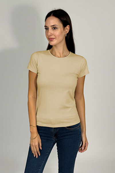 Betimoda Γυναικείο κοντομάνικο σώμα με λαιμόκοψη μπεζ