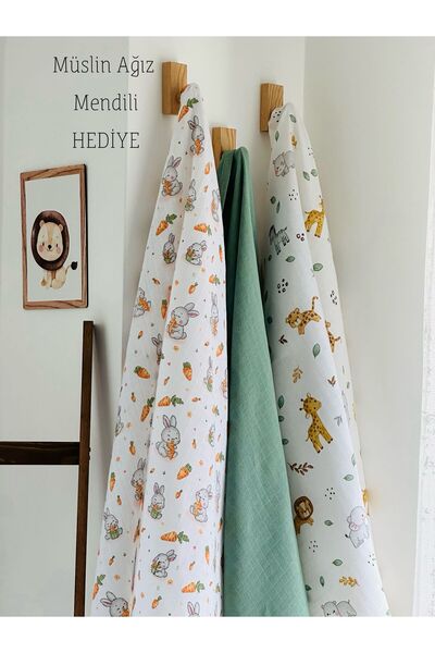 Fulya Tuhafiye طقم بطانية أطفال موسلين قطن 100% مكون من 3 قطع بطانية موسلين م...