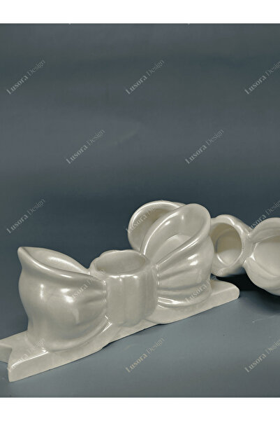 Lusora Design Pinterest Tasarımı 2 Adet Pürüzsüz Fiyonk Şamdan - Sedefli Beyaz