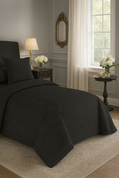 Çeyiz Bahçesi Adella Tek Kişilik Yatak Örtüsü Siyah