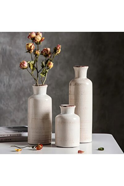 Felis Arte Brown Line Ceramic 3-Piece Vase Set, Retro, Bohemian, Minimalist, Decorative