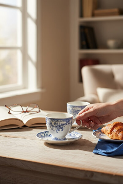 zezedesing 2-Piece Porcelain Gift Coffee Cup Set 90Cc (Blue)