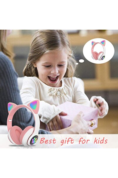VALA Casti Wireless cu Urechi de pisica, Bluetooth, Luminite RGB, Anulare Zgomot, VALA® STN-28, Roz