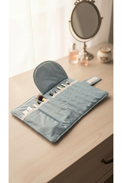 hozey Kapitone makyaj çantası fırça düzenleyici mavi ç,çekli