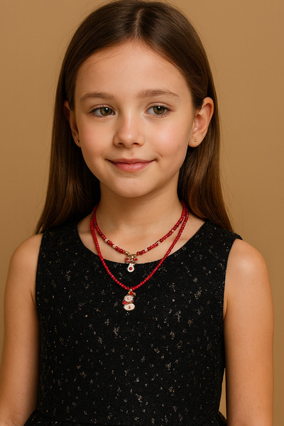 New Obsessions New Year's Beaded Necklace Set with Deer and Snowman Figures 2 Pack