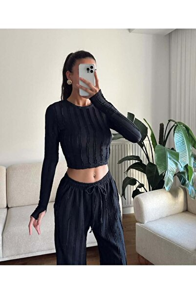 ARK MAĞAZALARI FIRFIRLI Hosszú ujjú, ujjal fűzhető Crop szett