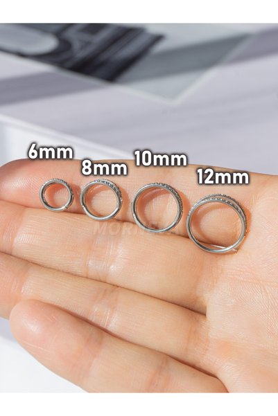 MORNEVA Cerrahi Çelik Tek Delikte İkili Görünüm Tam Tur Taşlı Halka Helix Conch Piercingi (1 Adet)