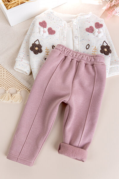 Babymod Baby Girl Cardigan Three Thread Raised Flower Embroidered 100% Cotton 3-Piece Set