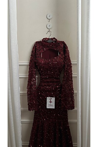 Onila Burgundy sequined dress with sleeves