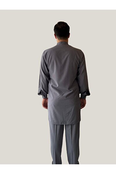 Beratnur Men's Hajj and Umrah Clothing Double Layer Top and Bottom Afghan Suit Gray