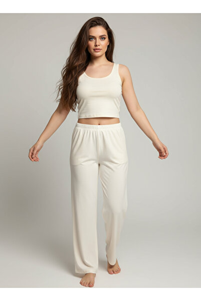 By Piera Γυναικείο παντελόνι Jersey Εσώρουχο σε σχήμα φούστας Λευκό μέχρι τον αστράγαλο