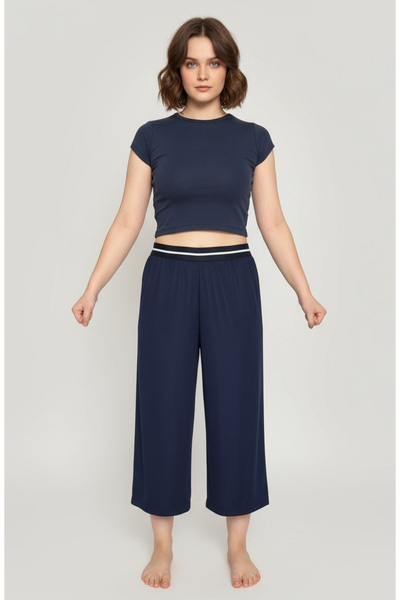 By Piera Γυναικείο παντελόνι Jersey Εσωτερική επένδυση σε σχήμα φούστας μέχρι το γόνατο Navy Blue