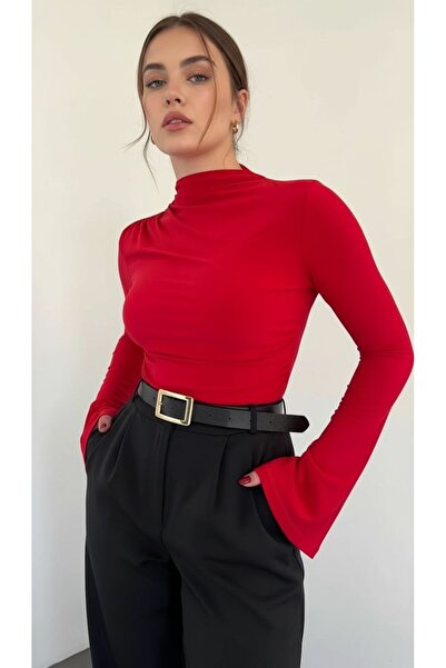 peri tower Νέα σεζόν Κόκκινη άμμος μπλούζα με κορδόνι με ισπανικό μανίκι