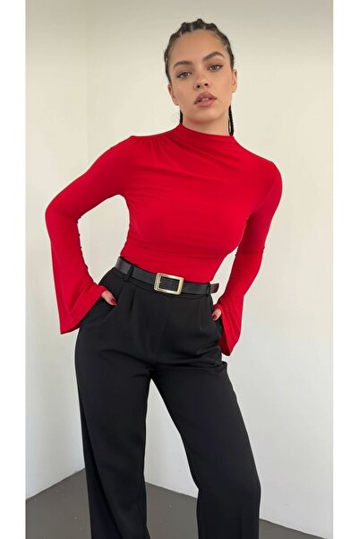 peri tower Νέα σεζόν Κόκκινη άμμος μπλούζα με κορδόνι με ισπανικό μανίκι