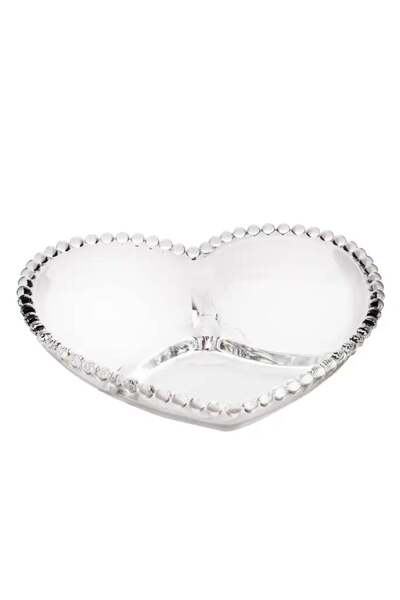 PUFO Heart glass bowl with 3 compartments for hazelnuts, pistachios, candies, snacks, 16 cm