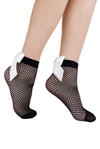 Sofya Passion Λευκές διχτυωτές κάλτσες με φιόγκο - Ανθεκτικές εύκαμπτες μαύρε...
