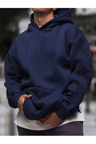 Relax family xf Men's Solid Color Hooded Sweatshirt Oversize Cotton Lined 3 Thread Winter Anti-Pilling