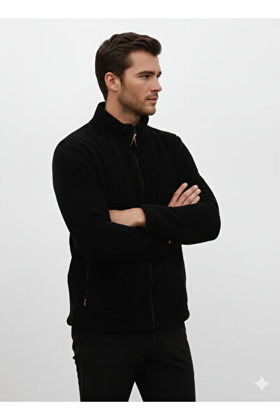 OXVİN Wool Plush Fur Lamb Welsoft Jacket with Bone Zipper and 3 Pockets Detail (Full Size)