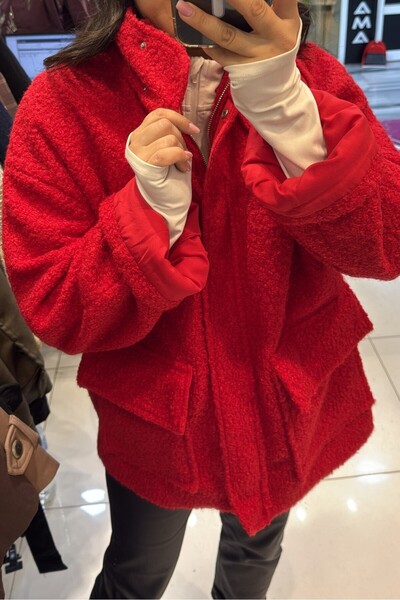 Suziş Textured Booklet Stand-Up Collar Coat Key36913