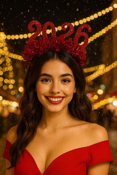 Jaida Moda Γυναικεία Κόκκινη Πρωτοχρονιά – Πρωτοχρονιάτικη Κορώνα με Γραπτό Έτος 2026