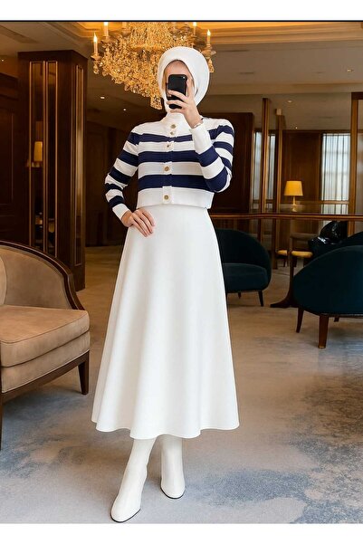 miss ledonna Women's Puff Scuba White Hijab Flared Skirt