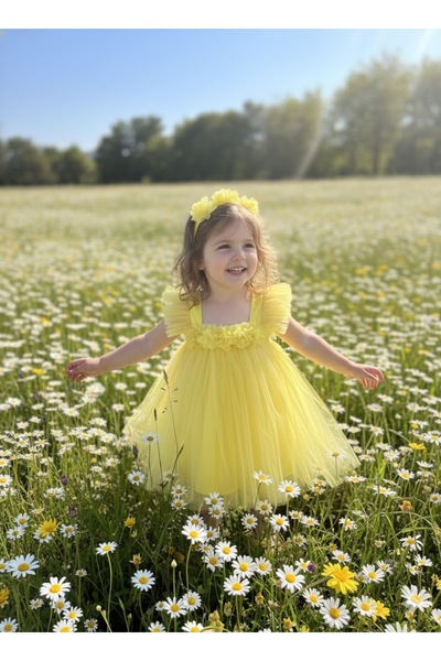 TREND NATURAL Kız Çocuk Tül Abiye Elbise Özel Gün Parti Doğum Günü (6 Ay 1 Yaş 2 Yaş 3 Yaş 4 Yaş)