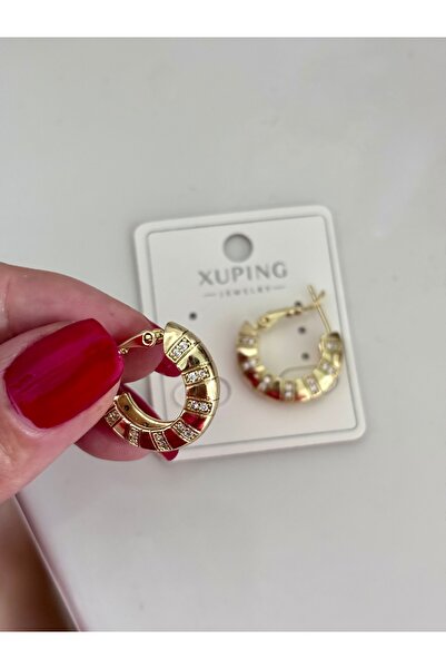 Butik XUping Vip 14K Kalın C Model Taşlı Küpe