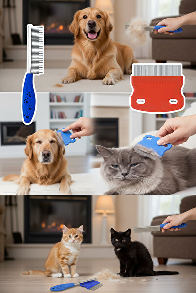 rianka مجموعة مشط لإزالة شعر القطط والكلاب، مجموعة مشط مكونة من قطعتين