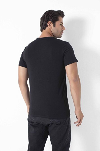 Bross Men's T-Shirt 100% Cotton Crew Neck Black Fit