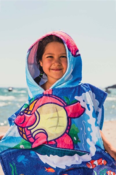 Bross Turtle Patterned Children's Towel Poncho 60X60