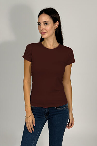 Betimoda Дамско боди с къс ръкав и кръгло деколте, кафяво