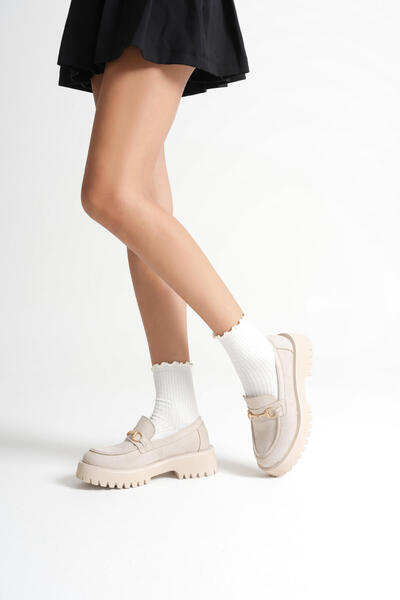 Zerenyus Doria Premium Buckle Детайлни бежови суедни обувки от велур