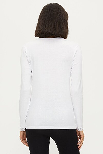 Bross Women's Lace Long Sleeve White Undershirt 1033