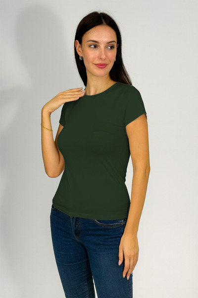Betimoda Women's Short Sleeve Crew Neck Bodysuit Army Green