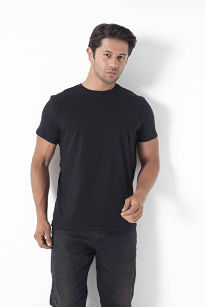 Bross Men's T-Shirt 100% Cotton Crew Neck Black Fit