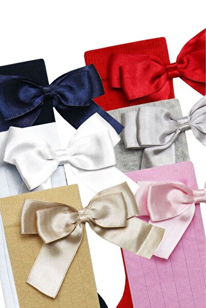 Bross Bow White Children's Knee Socks