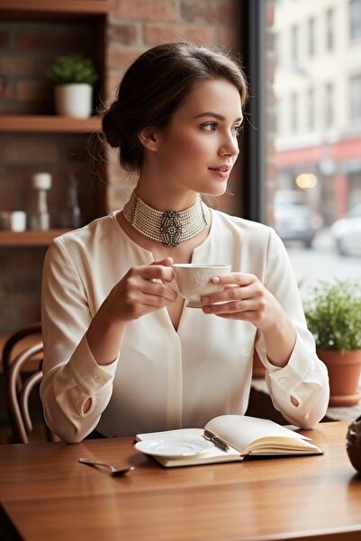 FAYRA ACCESSORIES Zirkon Taşlı Inci Tasma Kolye