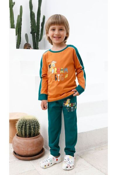 Bross Boy's Dog Printed Green Pajamas Set