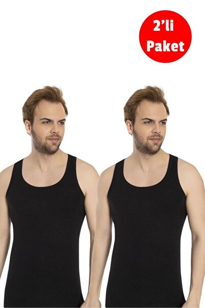 Bross Men's 100% Cotton 2-Pack Undershirt 1008 Black