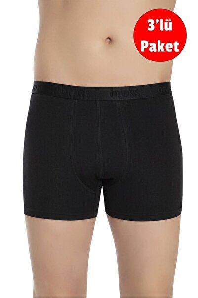 Bross Men's 3-Pack Lycra Cotton Boxer / 1000 Black
