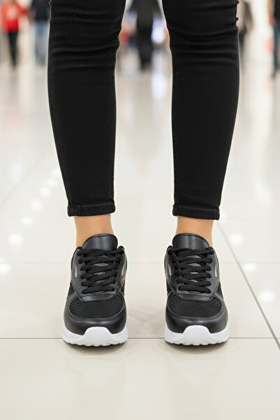 BOUIS Women's Black and White Sole Mesh Anorak Laced Lightweight Sneaker Comfortable Running Shoes with Non-Slip Soles