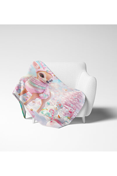 Erays Home Christmas & Christmas Deer Cute Deer Pattern Fleece Blanket Tv Blanket Merry Christmas