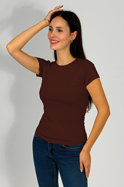 Betimoda Дамско боди с къс ръкав и кръгло деколте, кафяво
