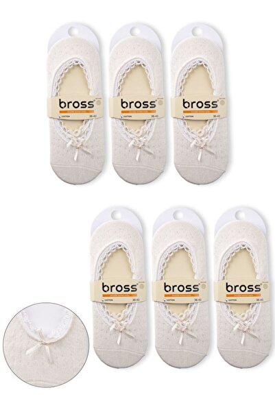 Bross Women's Mesh 6-Piece Lace Ballerina Socks Ecru